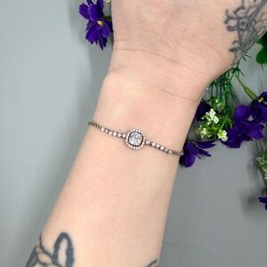 Vintage Y2K Silver Bolo Closure Bracelet with Crystal Accents